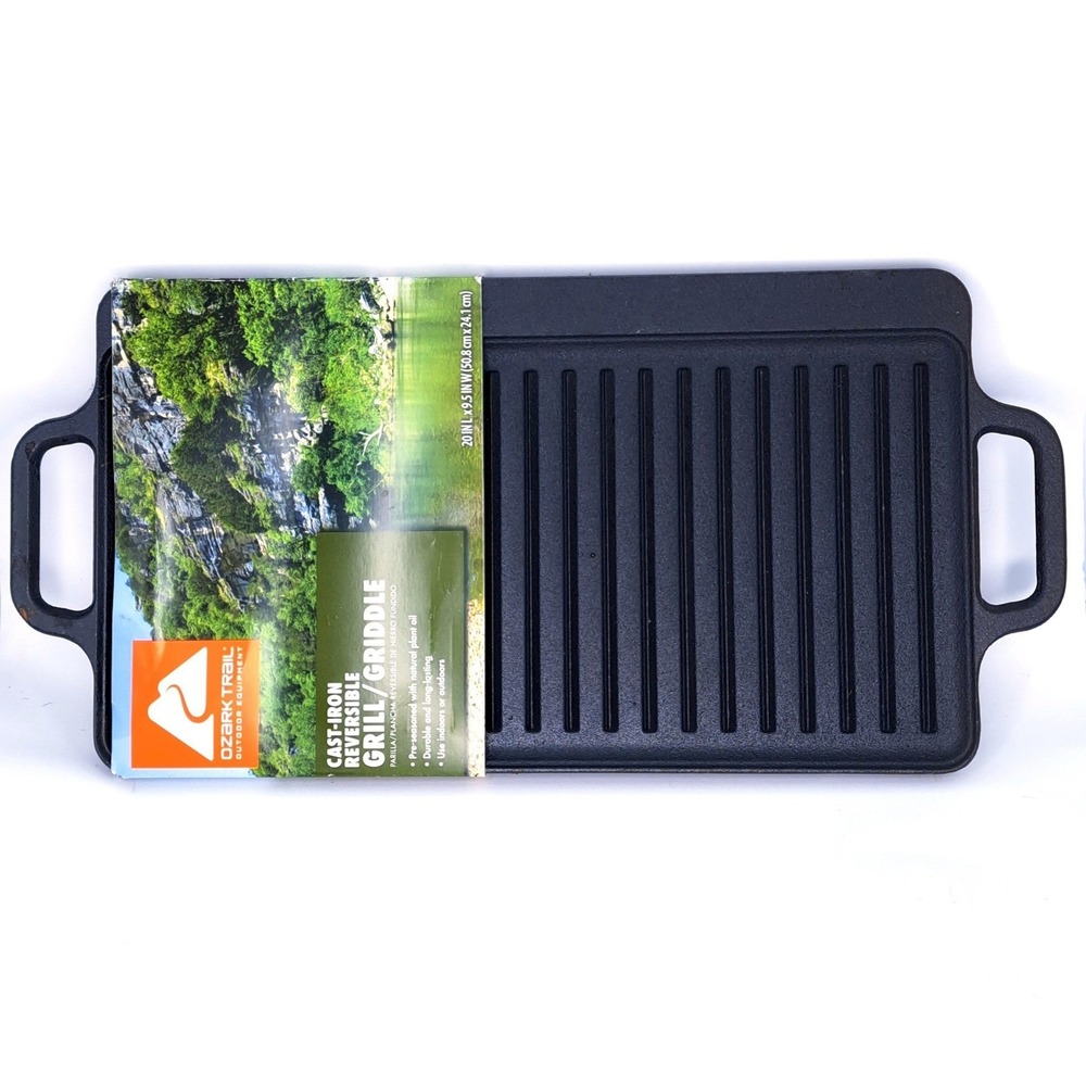 Ozark Trail Reversible Grill Griddle Unisex 20x9.5 Black Cast Iron Cookware New